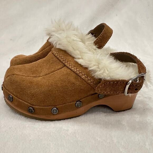 Faded Glory Kids Suede Clog Shoes sz 7 Toddler Slip On Clogs Fur Lined Clogs - Picture 5 of 6